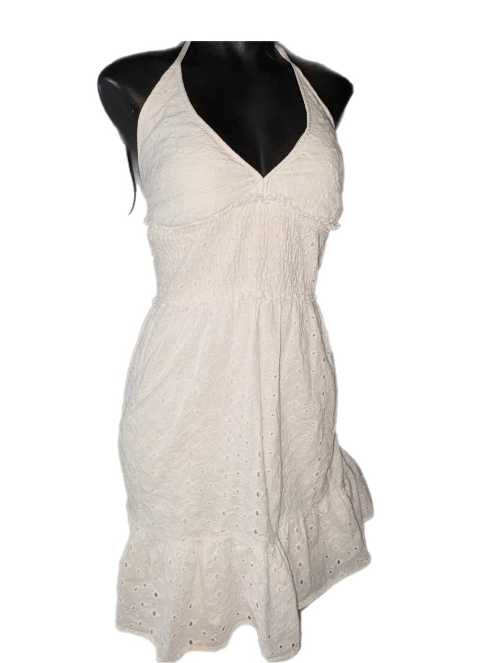 XOXO White Eyelet Halter Mini Dress